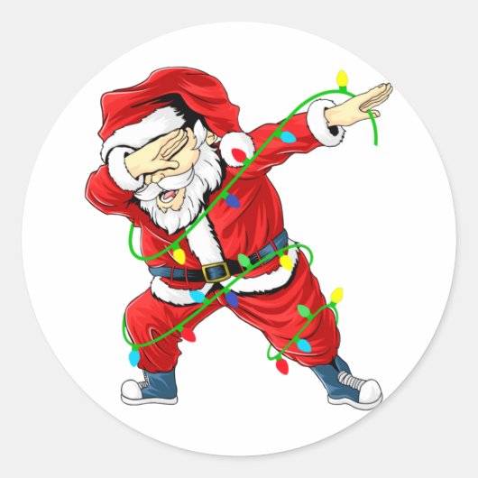 Sticker Rond Joli Père Noël Dabbing Lumières Noël (Devant)