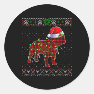 Sticker Rond Joli Père Noël Red Plaid Français Buldog Light Ugl