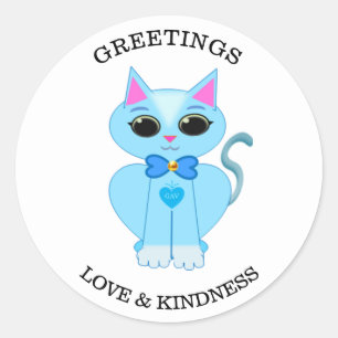 Sticker Rond Joli petit chat bleu clair classique rond st