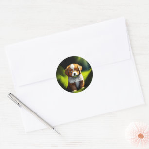 Sticker Rond Joli petit chiot Brown et blanc