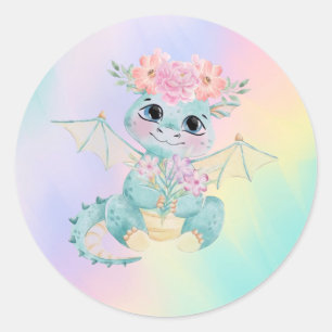 Sticker Rond Joli petit dragon Anniversaire/Baby shower