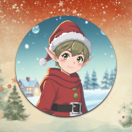 Sticker Rond Joli petit elfe de Noël 
