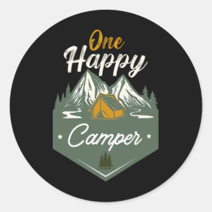 Sticker Rond Joli petit joyeux campeur anniversaire camping fam