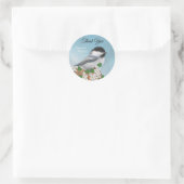 Sticker Rond Joli petit oiseau et fleurs Merci (Sac)