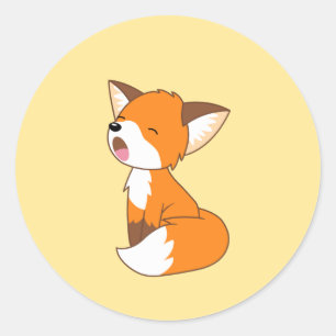 Sticker Rond Joli petit renard doré sur jaune