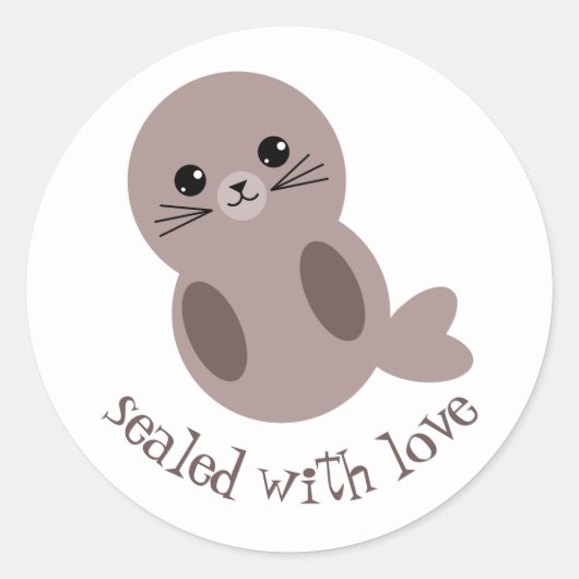 Sticker Rond Joli phoque, scellé avec amour (Devant)