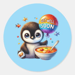 Sticker Rond Joli pingouin pour un prompt rétablissement
