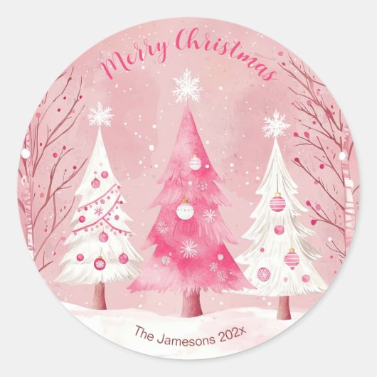 Sticker Rond Joli Pink Blanc Rétro Noël (Devant)