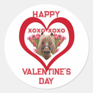Sticker Rond Joli Poney en Rouge pour la Saint-Valentin pour le