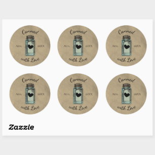 Sticker Rond Joli pot Mason en conserve avec amour daté Kraft
