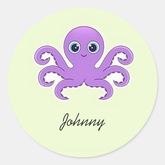 Sticker Rond Joli poulpe violet vert (Devant)