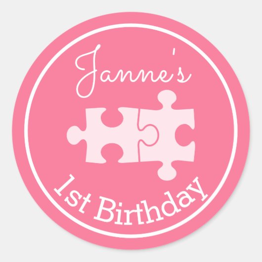 Sticker Rond Joli puzzles roses doux (Devant)