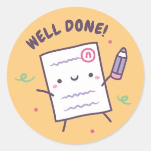 Sticker Rond Joli Récompense Positive Papier et Crayon