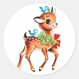 Sticker Rond Joli renne vert de Noël de la Bow Red