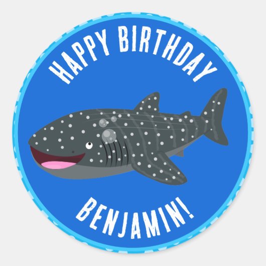 Sticker Rond Joli requin baleine fête personnalisée (Devant)