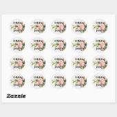 Sticker Rond Joli Rose aquarelle et Mariage de feuillage (Feuille)