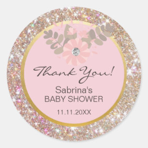 Sticker Rond Joli rose, Brown, Parties scintillant Baby shower 