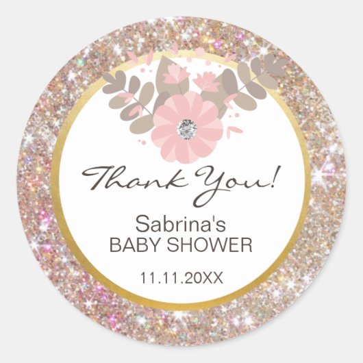 Sticker Rond Joli rose, Brown, Parties scintillant Baby shower  (Devant)