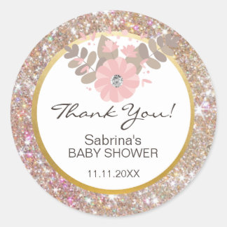Sticker Rond Joli rose, Brown, Parties scintillant Baby shower 