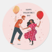 Sticker Rond Joli rose et rouge danseurs gens carte valentine (Devant)
