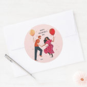 Sticker Rond Joli rose et rouge danseurs gens carte valentine (Enveloppe)
