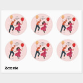 Sticker Rond Joli rose et rouge danseurs gens carte valentine (Feuille)