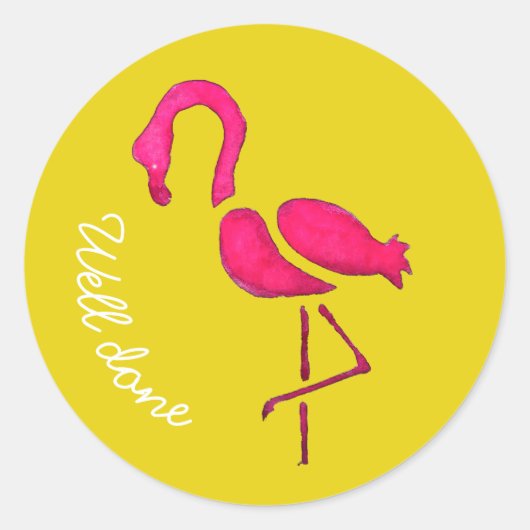 Sticker Rond Joli rose flamant rose unique oiseau bien fait (Devant)
