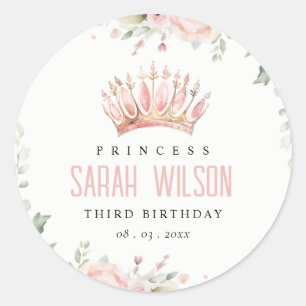 Sticker Rond Joli rose princesse Crown Tiara Floral Anniversair