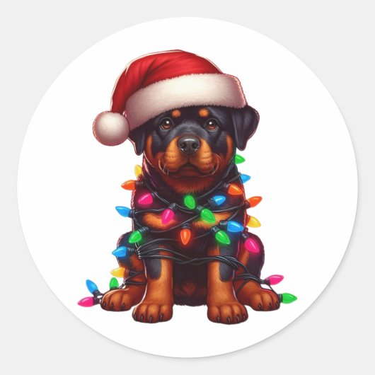 Sticker Rond Joli Rottweiler de Noël (Devant)