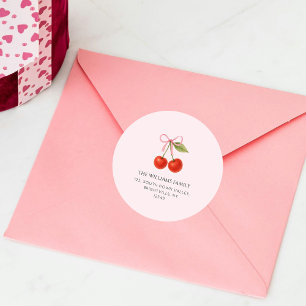 Sticker Rond Joli ruban de cerise coquette adresse de retour