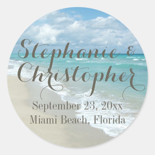 Sticker Rond Joli sable blanc Plage de mariage Favoriser (Devant)