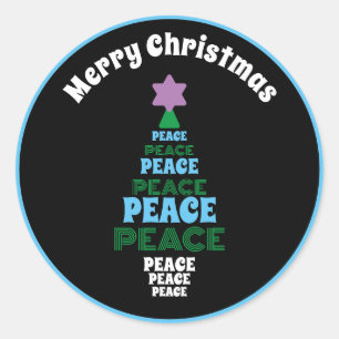 Sticker Rond Joli sapin de Noël bleu et vert