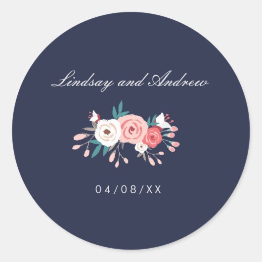 Sticker Rond Joli sceau Mariage de bouquet floral (Devant)