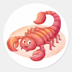 Sticker Rond Joli scorpion de dessin animé rouge vecteur aquare