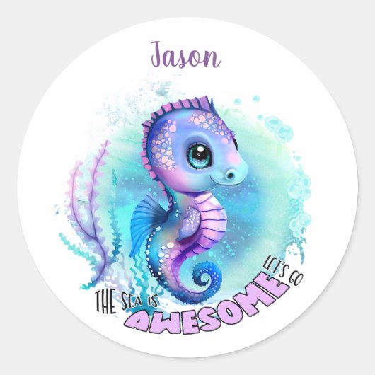 Sticker Rond Joli Seahorse Nom été Garçon (Devant)