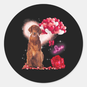 Sticker Rond Joli Setter irlandais Balloon Heart Valentines Day