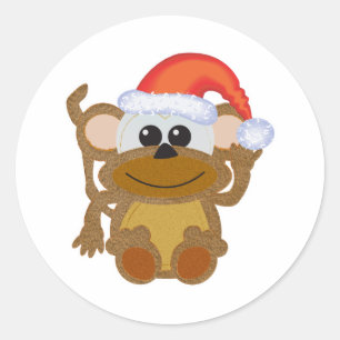 Sticker Rond Joli singe poilu Noël Goofkins père Noël