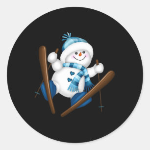 Sticker Rond Joli Snowman Snowboard Snowboard Snowboarder Noël