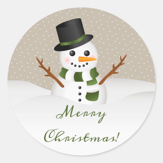 Sticker Rond Joli Snowman Souriant Avec Joyeux Texte De Noël (Devant)