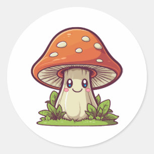 Sticker Rond Joli style kawaii, Cueillette de champignons