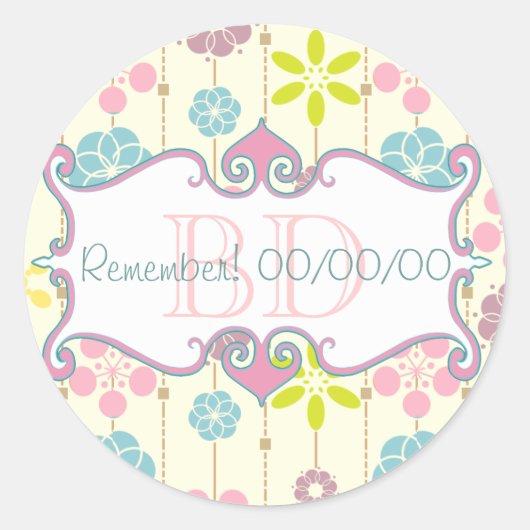 Sticker Rond Joli style rétro géométrique motif floral avec dat (Devant)