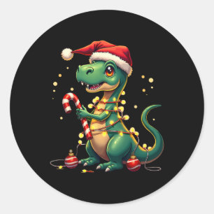 Sticker Rond Joli T-rex Chemise Dinosaure De Noël Éclairé Et Pe