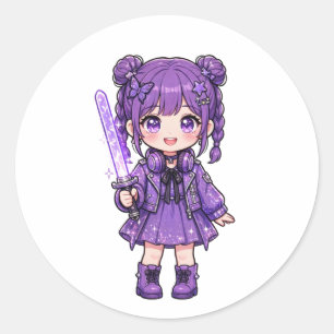 Sticker Rond Joli T-Shirt Chasseur de Démons KPop Violet - Kawa