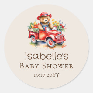 Sticker Rond Joli Teddy Elevage Local Fête de Naissance Rouge P