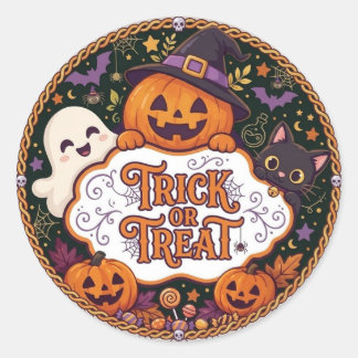 Sticker Rond Joli tour ou friandise Faveur de fête d'Halloween