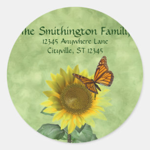 Sticker Rond Joli tournesol et papillon