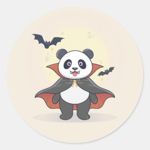 Sticker Rond Joli Vampire Panda en cape avec Chauves-souris