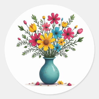 Sticker Rond Joli Vase Fleur Vase Floral Enveloppe d'assemblage