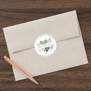 Sticker Rond Joli vert feuilles retour Adresse Enveloppe Sceau
