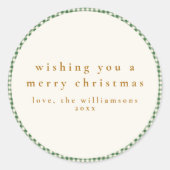 Sticker Rond Joli Vert Plaid Favoris de Noël personnalisés (Devant)